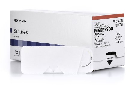 McKesson McKesson Suture with Needle Absorbable Uncoated Monofilament Polyglycolic Acid / PCL Size 3-0 30 Inch Suture 1-Needle 19 mm Length 3/8 Circle Reverse Cutting Needle - SY427H