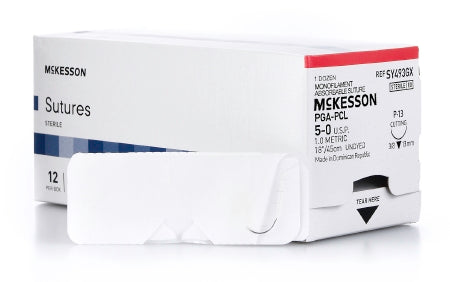 McKesson McKesson Suture with Needle Absorbable Uncoated Undyed Suture Monofilament Polyglycolic Acid / PCL Size 5-0 18 Inch Suture 1-Needle 13 mm Length 3/8 Circle Reverse Cutting Needle - SY493GX