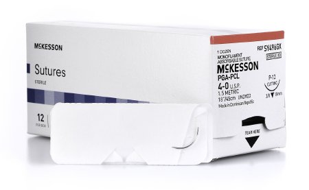 McKesson McKesson Suture with Needle Absorbable Uncoated Undyed Suture Monofilament Polyglycolic Acid / PCL Size 4-0 18 Inch Suture 1-Needle 19 mm Length 3/8 Circle Reverse Cutting Needle - SY496GX