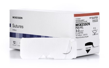 McKesson McKesson Suture with Needle Absorbable Uncoated Undyed Suture Monofilament Polyglycolic Acid / PCL Size 3-0 18 Inch Suture 1-Needle 19 mm Length 3/8 Circle Reverse Cutting Needle - SY497GX