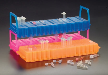 Simport Scientific UniRack Test Tube Rack 10 mm - 12 mm Tube Size, Reverse Side 0.2 mL - 0.5 mL Tube Size Red 1 X 2-5/8 X 9-1/4 Inch - S500-80R