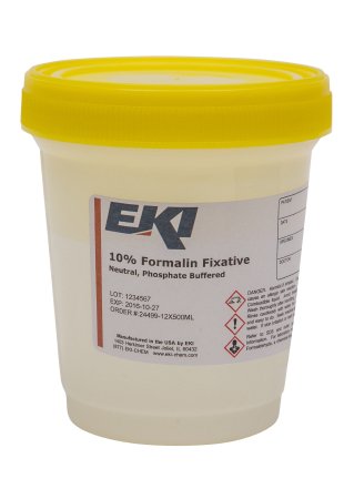 Ek Industries - Prefilled Formalin Container 250 mL Fill in 500 mL (16.9 oz.) Screw Cap Warning Label / Patient Information NonSterile - 24499-12X500ML