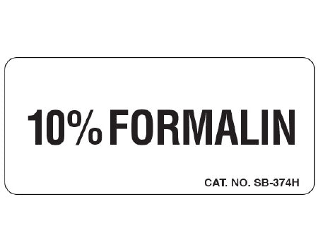 Shamrock - Pre-Printed Label Laboratory Use White Paper 10% FORMALIN Black Caution 1 X 2-1/4 Inch - SB-374H