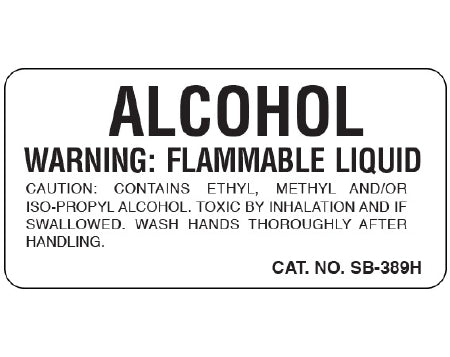 Shamrock Scientific Shamrock Pre-Printed Label Auxiliary Label ALCOHOL / WARNING: FLAMMABLE LIQUID/ CAUTION: CONTAINS ETHYL METHYL AND/OR €¦ White 1 X 2 Inch - SB-389H