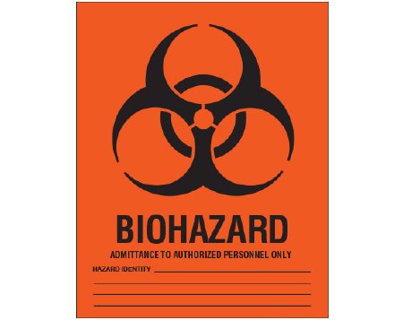Shamrock - Pre-Printed Label Warning Label Orange Cardstock Biohazard / Symbol Black Biohazard 8 X 10 Inch - SBH-2