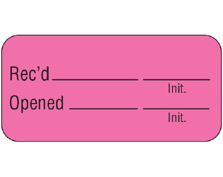 Shamrock Scientific Shamrock Pre-Printed Label Communication Fill In Recd _____ _____ / Init. / Opened _____ _____ / Init. Fluorescent Pink 3/4 X 1-1/2 Inch - UPCR-3019