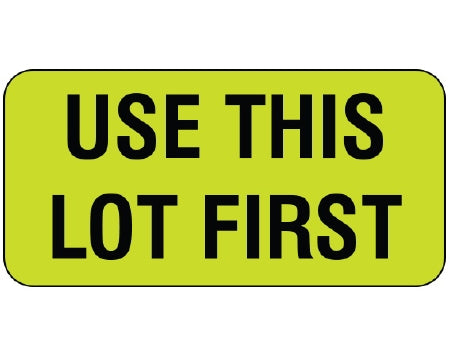 Shamrock - Pre-Printed Label Advisory Label Chartreuse Vac USE THIS / LOT FIRST Black Quality Control Label 3/4 X 1-1/2 Inch - UPCR-3023