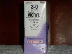 Coated Vicryl - Suture with Needle Absorbable Coated Undyed Suture Braided Polyglactin 910 Size 3 - 0 27 Inch Suture 1-Needle 30 mm Length 3/8 Circle Reverse Cutting Needle - J588H