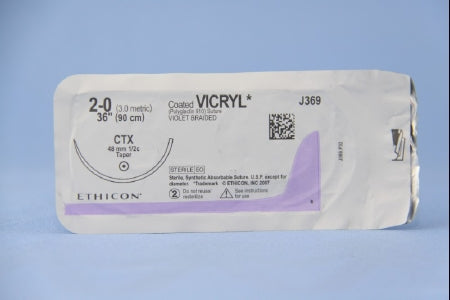 Coated Vicryl - Suture with Needle Absorbable Coated Violet Suture Braided Polyglactin 910 Size 2 - 0 36 Inch Suture 1-Needle 48 mm Length 1/2 Circle Taper Point Needle - J369H
