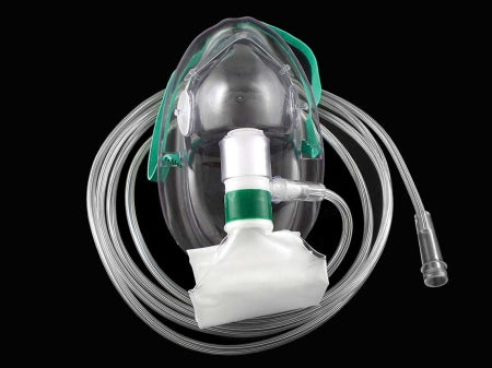 MedSource International NonRebreather Oxygen Mask Elongated Style Adult User One Size Fits Most Adjustable Elastic Head Strap - S-25059