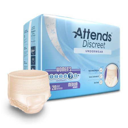 Attends Discreet - Female Adult Absorbent Underwear Pull On with Tear Away Seams Medium Disposable Heavy Absorbency - ADUF20