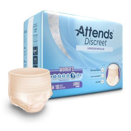 Attends Discreet - Female Adult Absorbent Underwear Pull On with Tear Away Seams Large Disposable Heavy Absorbency - ADUF30