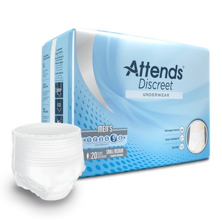 Attends Discreet - Male Adult Absorbent Underwear Pull On with Tear Away Seams Small / Medium Disposable Moderate Absorbency - ADUM15