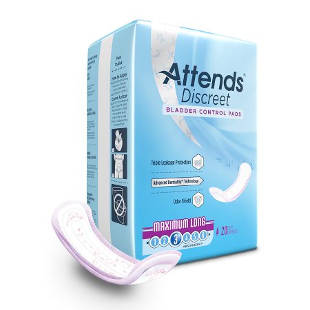 Attends Discreet - Bladder Control Pad 14-1/2 Inch Length Moderate Absorbency Polymer Core One Size Fits Most Adult Female Disposable - ADPMAL