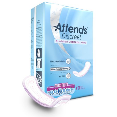 Attends Healthcare Products Attends Discreet Bladder Control Pad 13 Inch Length Moderate Absorbency Polymer One Size Fits Most Female Disposable - ADPMAX