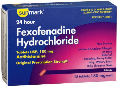 McKesson sunmark Allergy Relief 180 mg Strength Tablet 15 per Box - 70677000801
