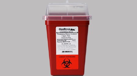 OakRidge - Sharps Container 7-1/2 H X 4-1/2 W X 4-1/2 L Inch 1 Quart Red Base / Translucent Lid Vertical Entry Sliding Lid - 0310-1500