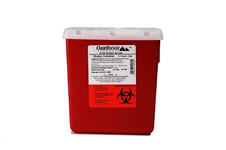 OakRidge - Sharps Container 6-1/3 L X 4-2/3 W X 6-1/3 H Inch 2.2 Quart Translucent Red Base / Translucent Lid Vertical Entry Rotating Lid - 0322-150R