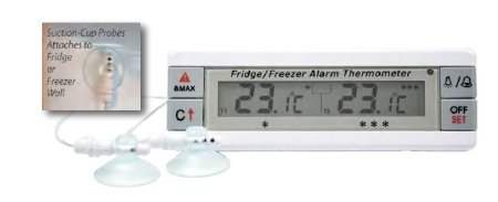 Thermco Products - Digital Thermometer with Alarm Fahrenheit / Celsius -40° to 158°F (-40° to 70°C) 2 Bottle Probes Multiple Mounting Options Battery Operated - ACC8100DIG