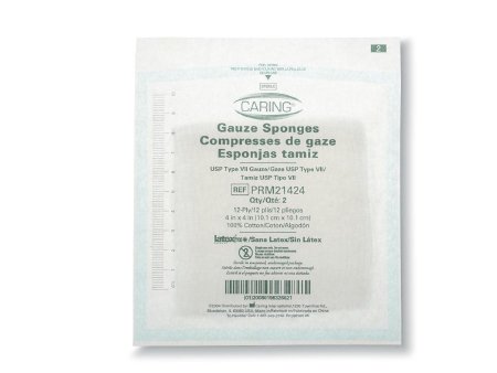 Caring - Gauze Sponge Mesh Gauze 12-Ply 4 X 4 Inch Square Sterile - PRM21424