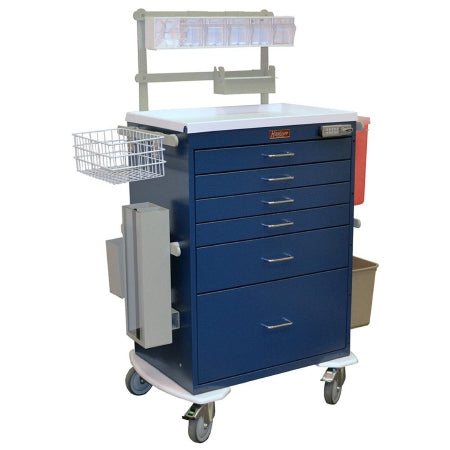 Harloff - Anesthesia Cart 22 X 32 X 42.5 Inch Red (4)-3 Inch, (1)-6 Inch, (1)-12 Inch Drawer Configuration, 17 X 23 Inch Internal Drawer - 7456E