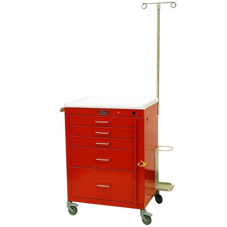Mini24 - Emergency Cart 20.5 X 30.5 X 63.25 Inch, Height Includes IV Pole - Extends to 81.75 Inch Height (3)-3 Inch, (1)-6 Inch, (1)-9 Inch Drawer Configuration, 16.75 X 18.5 Inch Internal Drawer - 4145B-EMG