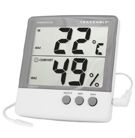 Control 3 Holdings LLC Traceable Digital Thermometer / Hygrometer Fahrenheit / Celsius -32° to 122°F Internal Sensor Multiple Mounting Options Battery Operated - 4184
