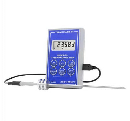 Control 3 Holdings LLC Traceable Datalogging Digital Thermometer Fahrenheit / Celsius -328° to 932°F (-200° to 500°C) Platinum Sensor / Stainless Steel Probe Battery Operated - 6412