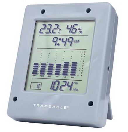 Traceable - Digital Barometer / Thermometer / Hygrometer Fahrenheit / Celsius 32° to 131°F (0° to 55°C) Flip-out Stand Battery Operated - 68000-49