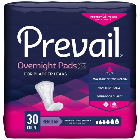 Prevail Daily Pads Overnight - Bladder Control Pad 16 Inch Length Heavy Absorbency Polymer Core One Size Fits Most Adult Female Disposable - PVX-120