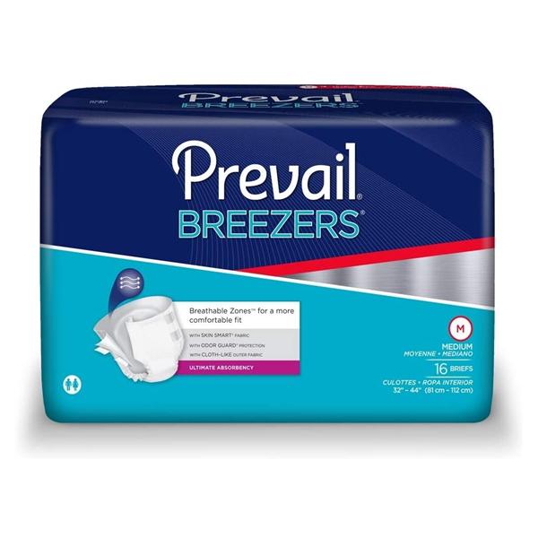 First Quality Products Brief Prevail Breezers Adult Unisex Md 32-44" Mod/Hvy Odor Guard White 6X16/Ca - PVB-012/2