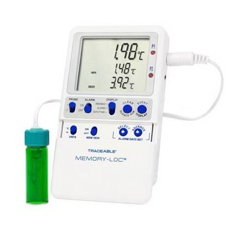 Traceable - Datalogging Refrigerator / Freezer Thermometer with Alarm Fahrenheit / Celsius -58° to +158°F (-50° to +70°C) Vaccine Bottle Probe Multiple Mounting Options Battery Operated - 98767-65