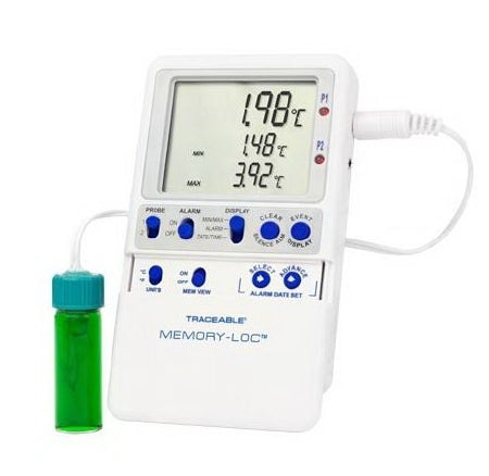 Control 3 Holdings LLC Traceable Datalogging Refrigerator / Freezer Thermometer Fahrenheit / Celsius -58.0 to 158.0°F (-50° to 70°C) Vaccine Bottle Probe Multiple Mounting Options Battery Operated - 6447