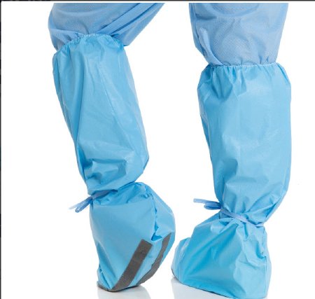 O&M Halyard Inc Hi Guard Boot Cover One Size Fits Most Knee High Traction Strips Blue - 69572
