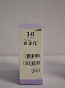 Coated Vicryl - Suture with Needle Absorbable Coated Violet Suture Braided Polyglactin 910 Size 3 - 0 27 Inch Suture 1-Needle 22 mm Length 1/2 Circle Taper Point Needle - J311H