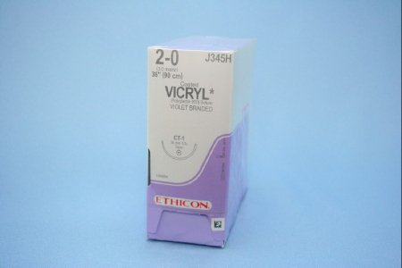 Coated Vicryl - Suture with Needle Absorbable Coated Violet Suture Braided Polyglactin 910 Size 2 - 0 36 Inch Suture 1-Needle 36 mm Length 1/2 Circle Taper Point Needle - J345H