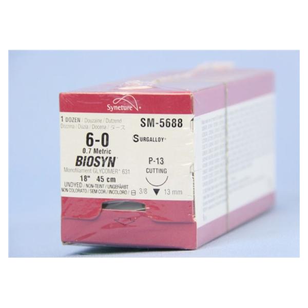 Medtronic MITG-Covidien Suture 6-0 Polyglecaprone P-13 Biosyn Undyed 18" Monofilament 12/Ca - SM5688