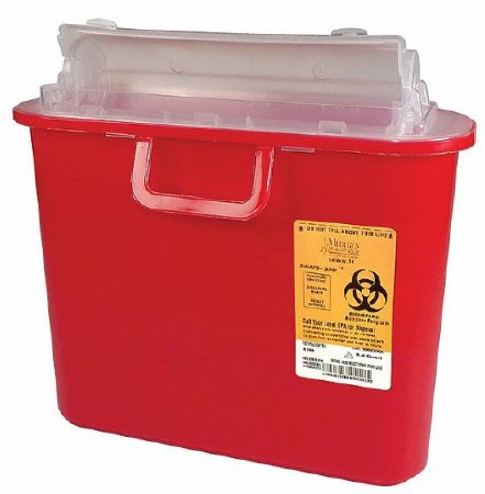 Sharps-Tainer - Sharps Container 10-1/2 X 3-1/2 X 10-1/2 Inch 5.4 Quart Red Base / Translucent Lid Horizontal Entry Rotating Lid - 8708