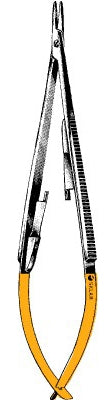 Sklar TC - Needle Holder 5-1/2 Inch Length Curved Cross Serrated Tips Flat Thumb Handle - 21-8047