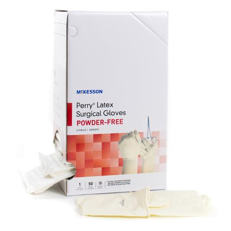 McKesson Perry Performance Plus - Surgical Glove Size 7.5 Sterile Pair Latex Extended Cuff Length Smooth Cream Not Chemo Approved - 20-1075N