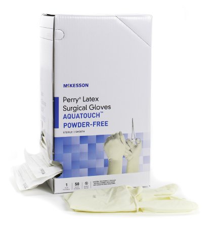 McKesson Perry Performance Plus AquaTouch - Surgical Glove Size 6.5 Sterile Pair Latex Extended Cuff Length Smooth Cream Not Chemo Approved - 20-1265N