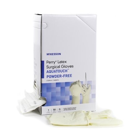 McKesson Perry Performance Plus AquaTouch - Surgical Glove Size 8 Sterile Pair Latex Extended Cuff Length Smooth Cream Not Chemo Approved - 20-1280N