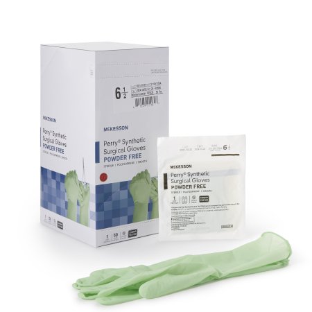 McKesson Perry Performance Plus - Surgical Glove Size 6.5 Sterile Pair Polyisoprene Extended Cuff Length Smooth Green Chemo Tested - 20-2065N