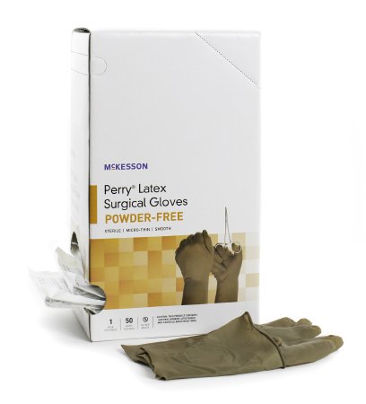 McKesson Perry - Surgical Glove Size 8.5 Sterile Pair Latex Extended Cuff Length Smooth Brown Not Chemo Approved - 20-1385N