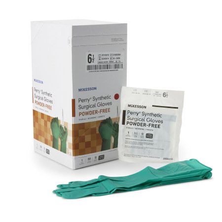 McKesson Perry Performance Plus - Surgical Glove Size 6.5 Sterile Pair Polychloroprene Extended Cuff Length Smooth Dark Green Chemo Tested - 20-2565N