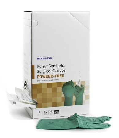 McKesson McKesson Perry Surgical Glove Size 7.5 Sterile Polychloroprene Standard Cuff Length Smooth Dark Green Chemo Tested - 20-2575N