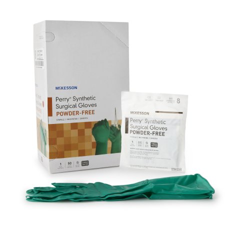 McKesson Perry Performance Plus - Surgical Glove Size 8 Sterile Pair Polychloroprene Extended Cuff Length Smooth Dark Green Chemo Tested - 20-2580N