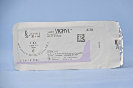 J & J Healthcare Systems Coated Vicryl Suture with Needle Absorbable Coated Violet Suture Braided Polyglactin 910 Size 0 36 Inch Suture 1-Needle 48 mm Length 1/2 Circle Taper Point Needle - J370H