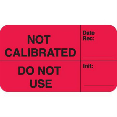 Market Lab Inc Pre-Printed Label Advisory Label NOT CALIBRATED, Date Rec: ____ / DO NOT USE, Init: ____ Red 1 X 3-3/4 Inch - 9112