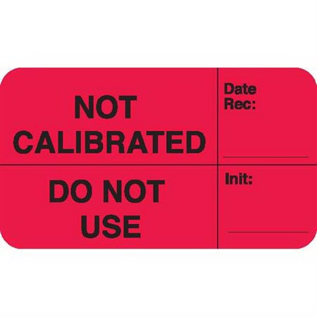 Market Lab - Pre-Printed Label Advisory Label Red Paper NOT CALIBRATED, Date Rec: ____ / DO NOT USE, Init: ____ Black Safety and Instructional 1 X 3-3/4 Inch - 9112